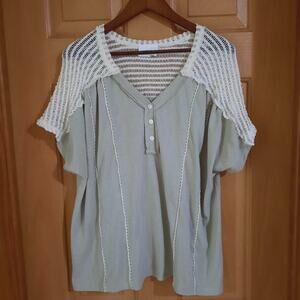 Andree By Unit Olive Green Crochet Shoulders Peasant Summer Size Large